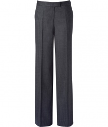 Luxurious trousers in dark grey wool stretch - Fine pin stripes - New elegant silhouette with straight legs and figure-flattering creases - Moderately high rise - A classic AND fashionable look that works great for the office, leisure and evening - Looks mature, serious and dressed up - A basic piece to wear with blouses, tops, cardigans Luxurious trousers in dark grey wool stretch - Fine pin stripes - New elegant silhouette with straight legs and figure-flattering creases - Moderately high rise - A classic AND fashionable look that works great for the office, leisure and evening - Looks mature, serious and dressed up - A basic piece to wear with blouses, tops, cardigans