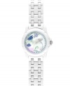 Doing good looks good. Biodegradable watch by Sprout crafted of white corn resin bracelet and round case with mineral crystal. Genuine mother-of-pearl dial features diamond accent at twelve o'clock, black printed minute track, floral design, silver tone hummingbird, silver tone hour and minute hands, sweeping second hand and logo. Quartz movement. Limited lifetime warranty.