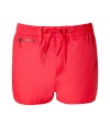 With their sporty styling and stylish shorter length, Marc by Marc Jacobs nylon shorts are a cool choice for working out or poolside lounging - Elasticized drawstring waistline, side and zippered slit pockets, back patch pockets, integrated mesh lining - Slim fit, shorter length - Wear with a graphic tee and retro-style sneakers