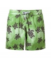 Stylish trunks  by St. Tropez cult label Vilebrequin - Light green with summery turtle print - Made off fast drying polyamid - Hip boxer cut with elastic band and tunnel drawstring - Straight moderate wide legs, not too short, not too long - Mega cool and comfortable - Perfect companion for the beach and the pool