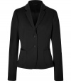 Your workweek style just got more chic with this stretch wool blazer from Jil Sander Navy - Notched lapels, two-button closure, patch pockets, slim fit - Style with slim jeans, a button down blouse, and wedge heels