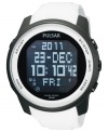 This digital watch from Pulsar features a comfortable, blemish-free strap and a variety of functions, include day, date and world time.