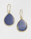 Rich, bold lapis surrounded by radiant 18k gold in a beautiful teardrop shape. Lapis18k goldLength, about 1¼Hook backImported 