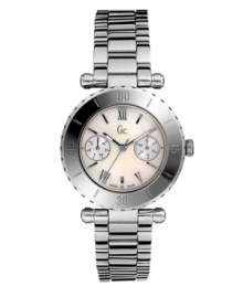 Ultra-modern and exquisitely-executed design, by Gc Swiss Made Timepieces. Watch crafted from polished stainless steel bracelet and case. White mother-of-pearl dial features Roman numerals, stick indicies, day and second subdials, logo and luminous hands. Swiss movement. Water-resistant to 100 meters. Ten-year limited warranty. Luxury Gc gift box packaging included. Ultra-modern and exquisitely-executed design, by Gc Swiss Made Timepieces. Watch crafted from polished stainless steel bracelet and case. White mother-of-pearl dial features Roman numerals, stick indicies, day and second subdials, logo and luminous hands. Swiss movement. Water-resistant to 100 meters. Ten-year limited warranty. Luxury Gc gift box packaging included.