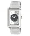 Crystal clear and streamlined excellence from Kenneth Cole New York. Crafted of stainless steel bracelet and rectangular case. Clear dial with black inner dial features silver-tone stick indices, minute track, three hands and logo. Quartz movement. Water resistant to 30 meters. Limited lifetime warranty.