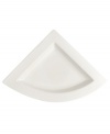 Explore new shapes for your table with Villeroy & Boch's innovative dinnerware and dishes collection in fine white china. Distinguished by angular shapes in fluid wave designs, pieces work together creating a host of options for imaginative presentation. Great for serving individual hors d'oeuvres, position four of these triangular plates together to make a round.