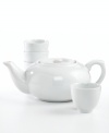 An ancient tradition gets a modern update with the BIA Time 4 Tea set. Minimalist teacups stack easy thanks to a handle-free design and coordinate with a stout, microwave-safe teapot, all in glossy white porcelain.