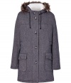 Warmth and style are no longer mutually exclusive with this schoolboy-inspired wool-blend hooded coat from Paul & Joe Sister - Faux-fur trimmed hood with drawstring, front button placket, hidden front zip, long sleeves, flap pockets, belted back sash, cream faux-shearling zip-in vest lining, quilted coat lining - Classic straight fit - Wear with an elevated jeans-and-tee ensemble or a pencil skirt and blouse combo