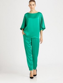 This pajama-inspired style is rendered in supple satin charmeuse.Elastic waistbandSide slash pocketsElastic cuffsInseam, about 27RayonDry cleanMade in Italy of imported fabricModel shown is 5'11 (180cm) wearing US size 4. This pajama-inspired style is rendered in supple satin charmeuse.Elastic waistbandSide slash pocketsElastic cuffsInseam, about 27RayonDry cleanMade in Italy of imported fabricModel shown is 5'11 (180cm) wearing US size 4.