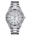 Showcase your charisma with this Marine Star watch by Bulova. Stainless steel bracelet and round case. Mother-of-pearl dial features applied silver tone numerals and stick indices, three hands and logo. Quartz movement. Water resistant to 50 meters. Three-year limited warranty.