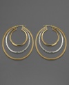 Add sparkling dimension to your ears with these chic triple-hoop earrings. In 14k gold and sterling silver; measures approximately 2 inches in diameter.