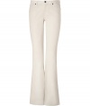 Stylish ivory flared corduroy pants from Theory -Clean and crisp, these flattering corduroys have a classic look and a modern fit - Classic five-pocket styling, flared silhouette, slim cut - Style with a billowy blouse, military-inspired blazer, and wooded platform heels