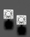 Add a touch of glamour to your look with sparkling square studs. Earrings feature a round-cut center diamond (1/4 ct. t.w.) with surrounding round-cut diamond accents in a square pattern. Crafted in 14k white gold. Approximate diameter: 1/4 inch.