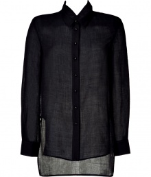 Super stylish black wool long sleeve top - This modern blouse is a perfect addition to any wardrobe - Cool asymmetrical cut and on-trend semi-sheer fabric - Wear with leggings, ankle boots, and a boyfriend blazer for downtown casual - Try with wool shorts, opaque tights, and platforms Super stylish black wool long sleeve top - This modern blouse is a perfect addition to any wardrobe - Cool asymmetrical cut and on-trend semi-sheer fabric - Wear with leggings, ankle boots, and a boyfriend blazer for downtown casual - Try with wool shorts, opaque tights, and platforms