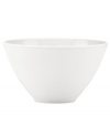 A modern balance. Create a sense of effortless urban luxury with the Matte & Shine serving bowl, featuring a minimalist coupe shape, white glaze and tonal banding by Donna Karan Lenox.