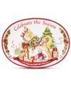 Something for under the tree and topping your table, the Celebrate the Season tray from Fitz and Floyd features an elegant scene beside the tree and sculpted red trim.