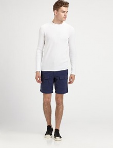 An array of pockets add incredible style and versatility to a summer staple, rendered in lightweight cotton with a htn of stretch.Flat-front styleSide slash, back flap pocketsFront flap pocketsInseam, about 997% cotton/3% elastaneMachine washMade in USA An array of pockets add incredible style and versatility to a summer staple, rendered in lightweight cotton with a htn of stretch.Flat-front styleSide slash, back flap pocketsFront flap pocketsInseam, about 997% cotton/3% elastaneMachine washMade in USA