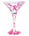 Make a toast to breast cancer survivors and brave, strong women in your life. Painted and adorned with pink ribbons, this Lolita martini glass celebrates moms, sisters, daughters and friends who triumphed over or are now battling the disease. Clear rhinestones accent the stem.