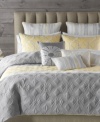 Two to tango. Allover embroidery renders supreme texture in this Tango comforter set from Bryan Keith, featuring a delicate color palette of muted gray, yellow and white for a soothing appeal. Shams and decorative pillows offer complementary embroidered designs for a complete look that pays close attention to detail. Pair with matching window panels.