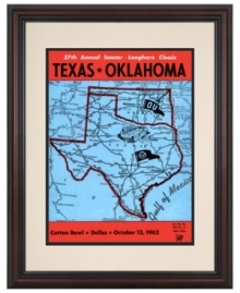 Even wins are bigger in Texas, with the Longhorns beating out the Oklahama Sooners 9-6 back in 1962. Keep the game-day spirit alive with this restored and beautifully framed cover art from the Cotton Bowl. Even wins are bigger in Texas, with the Longhorns beating out the Oklahama Sooners 9-6 back in 1962. Keep the game-day spirit alive with this restored and beautifully framed cover art from the Cotton Bowl.