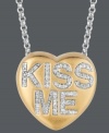 Pucker up! Sweethearts' adorable heart-shaped pendant expresses more that just great style with the words KISS ME written in round-cut diamonds (1/6 ct. t.w.) across the surface. Pendant crafted in 14k gold over sterling silver and sterling silver. Copyright © 2011 New England Confectionery Company. Approximate length: 16 inches + 2-inch extender. Approximate drop: 5/8 inch.