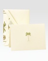 A distinguished way to share your thoughts in Kid Finish® notecards, each delicately engraved with a Prince of Wales palm tree design Includes 10 notecards with lined envelopes Blank inside High-quality cotton fiber paper Each, 8W X 5¾H Made in USA 