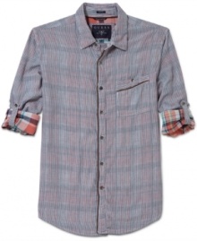 Your favorite plaid shirt, one-upped. With an interior plaid and a slim fit, this Guess shirt nails it. Your favorite plaid shirt, one-upped. With an interior plaid and a slim fit, this Guess shirt nails it.