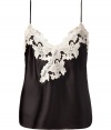 Sexy black and ivory short cami top - Turn up the heat in the boudoir with this lovely silk-blend camisole - Flattering slim straps and adorable lace detail - Perfect under a blouse or on its own