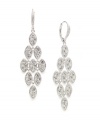 A distinctive shape and sparkling crystals give Eliot Danori's marquise kite leverback earrings a dramatic, dazzling effect. Made in silver tone mixed metal with simulated stones. Approximate drop: 2-1/2 inches.