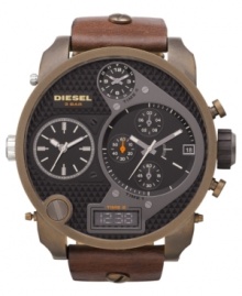 Larger than life, this analog-digital watch from Diesel features four different dials for a truly unique timepiece experience. Larger than life, this analog-digital watch from Diesel features four different dials for a truly unique timepiece experience.