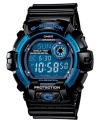 Shock-resistant with a high-intensity backlight, this G-Shock sport watch features blue accents for subtle cool.
