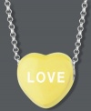 Sugary sweet style you can wear! Sweethearts' LOVE pendant features a yellow enamel surface and polished, sterling silver setting and chain. Copyright © 2011 New England Confectionery Company. Approximate length: 16 inches + 2-inch extender. Approximate drop: 1/2 inch.