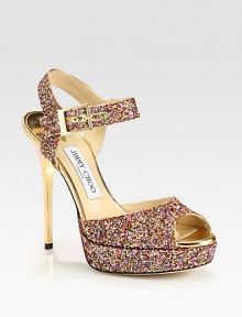Look party-perfect wearing this multicolored glitter silhouette with a sky-high heel and platform. Lacquered heel, 5 (125mm)Glitter-coated fabric platform, 1 (25mm)Compares to a 4 heel (100mm)Glitter-coated fabric upperAdjustable ankle strapLeather lining and solePadded insoleMade in Italy Look party-perfect wearing this multicolored glitter silhouette with a sky-high heel and platform. Lacquered heel, 5 (125mm)Glitter-coated fabric platform, 1 (25mm)Compares to a 4 heel (100mm)Glitter-coated fabric upperAdjustable ankle strapLeather lining and solePadded insoleMade in Italy