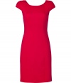 Eye-catching and exquisitely feminine, DKNYs crimson sheath guarantees an elegant polish to your after-hours looks - Rounded neckline, cap sleeves, V-back, hidden back zip - Form-fitting silhouette - Team with metallic accessories and polished statement jewelry