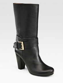Wrap-around adjustable strap, polished metal buckle and stacked high heel complete this fine leather design. Stacked heel, 3½ (90mm)Shaft, 10¼Leg circumference, 13Leather upperLeather lining and solePadded insoleMade in ItalyOUR FIT MODEL RECOMMENDS ordering one half size up as this style runs small. Wrap-around adjustable strap, polished metal buckle and stacked high heel complete this fine leather design. Stacked heel, 3½ (90mm)Shaft, 10¼Leg circumference, 13Leather upperLeather lining and solePadded insoleMade in ItalyOUR FIT MODEL RECOMMENDS ordering one half size up as this style runs small.