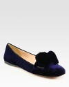 Velvet flat slipper with contrast suede trim and bow detail. Velvet upper with suede trimLeather lining and solePadded insoleMade in Italy