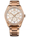 The classic steel watch gets a ladylike makeover with rosy hues and Swarovski accents, by Tommy Hilfiger.