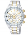 Dive in headfirst with the impeccable styling of this stainless steel Seiko watch, accented with a golden shine.