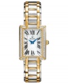 A sure-fire way to command attention, this Bulova watch captivates with golden hues, diamond sparkle and silver tones.