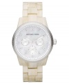 A natural-hued timepiece from Michael Kors with glitzy accents and chronograph precision.