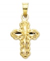 Stay true to your faith. This intricate diamond-cut small cross charm makes the perfect symbolic gift. Crafted in 14k gold. Chain not included. Approximate length: 8/10 inch. Approximate width: 2/5 inch.