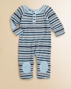 Standout stripes, elbow and knee patches, plus long raglan sleeves make this charming one-piece a must-have for baby.CrewneckLong raglan sleevesFront button placketBottom snapsCottonMachine washImported Please note: Number of buttons/snaps may vary depending on size ordered. 