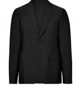 Exquisitely tailored with a flawless slim fit, Jil Sanders classic black blazer guarantees to give your look a seamlessly sophisticated edge - Notched lapel, long sleeves, buttoned cuffs, double-buttoned front, flap pockets, back vent - Contemporary slim fit - Wear with an immaculately cut shirt and matching slim fit trousers