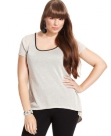 Make a stylish exit with ING's short sleeve plus size top, featuring an exposed back zipper.