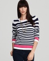 This Lily Pulitzer cotton sweater exudes a just-off-the-yacht look with it's chic shrunken silhouette and cheerful nautical striping.