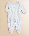 A delightful two-piece set, crafted in lush pima cotton, with nursery rhyme print and contrast stitching.Envelope necklineLong sleevesPullover styleElastic waistbandPima cottonMachine washImported