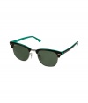 A counter-culture favorite as stylish today as ever, Ray-Bans Clubmaster sunglasses lend a timeless retro feel to every outfit - Mock tortoise plastic half-frames and handles with green reverse, gunmetal-toned metal half-frames and bridge, clear nose-pieces, green semi-mirrored lenses - Lens filter category 3 - Comes with a logo-stamped semi-hard carrying case - An iconic choice destined to become your four season favorites