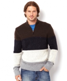 Need a smart and stylish addition to your fall layers? This striped quarter-zip sweater from Nautica demonstrates your high fashion IQ.