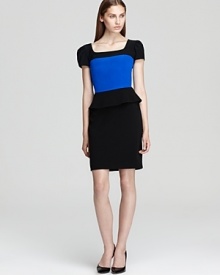 Jay Godfrey's peplum dress exudes modernity in a cool color block design, finished with an exposed zipper for subtle edge. Jay Godfrey's peplum dress exudes modernity in a cool color block design, finished with an exposed zipper for subtle edge.