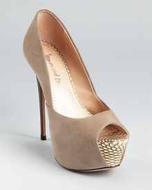 A snake print platform peeks out from a feminine peep toe on these Jean-Michel Cazabat pumps, finished with a sky-high stiletto heel. A snake print platform peeks out from a feminine peep toe on these Jean-Michel Cazabat pumps, finished with a sky-high stiletto heel.